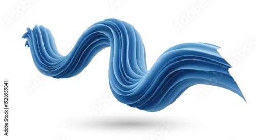 Dynamic blue abstract wave on white background, representing fluid motion and modern design.