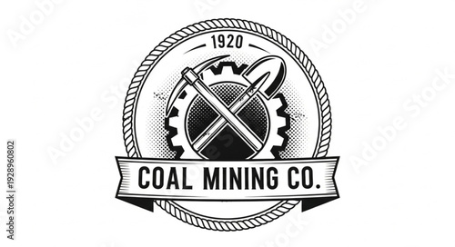Vintage Coal Mining Company Logo with crossed tools and banner.