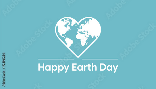 Vector earth day graphic with heart shaped globe on blue background