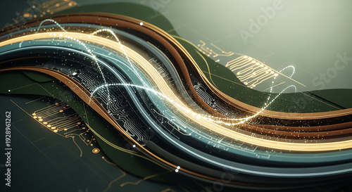 Abstract Digital Waves and Light Trails in Motion for Technology and Innovation Themes.
