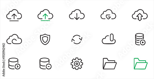 Cloud data line icon set, modern outline style for web and app, editable stroke, vector