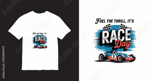 Fuel the thrill race day vintage car vector illustration