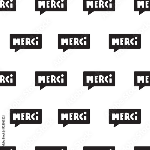 Black Speech Bubbles with Merci Text Seamless Pattern. French Thank You Minimalist Design