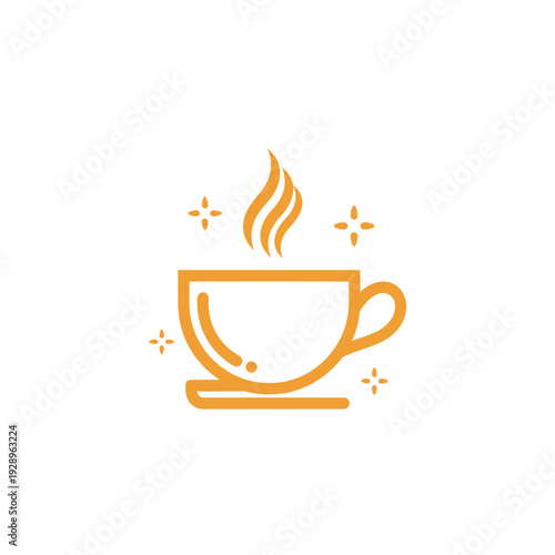 Minimalist Coffee Cup Icon with Steam and Sparkles
