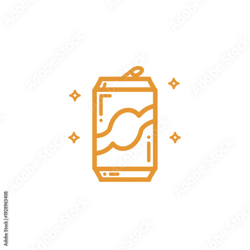 Minimalist Line Art of Soda Can with Bubbles and Sparkles