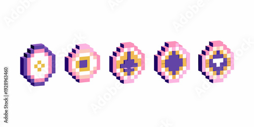 Pixelated eye sequence showing stages of opening or transformation