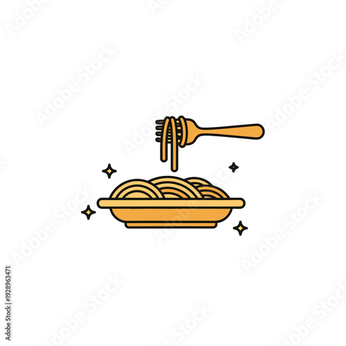 Simple Illustration of Spaghetti Pasta on Plate with Fork