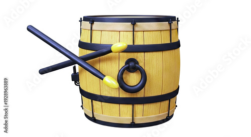 Cartoon-style drum with drumsticks