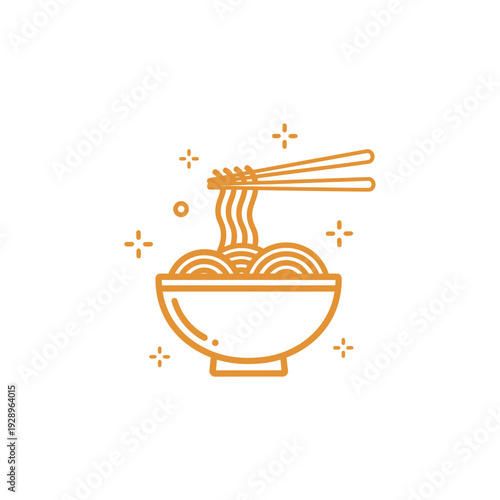 Minimalist Line Art of Noodle Soup with Chopsticks