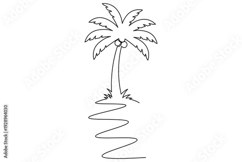 Palm Tree With Coconuts Continuous Line Art Tropical Island Zigzag Grass Vector