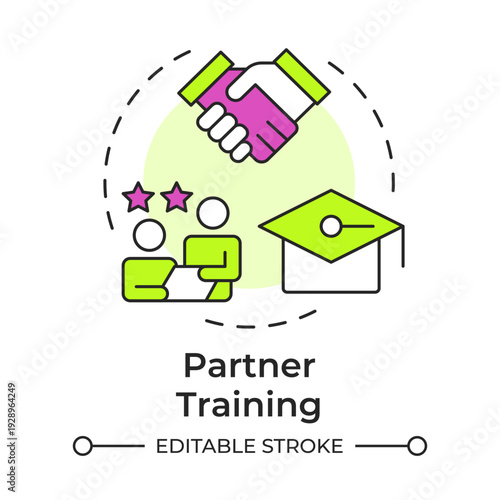 Partner training multi color concept icon. Educational program, business partners. Round shape line illustration. Abstract idea. Graphic design. Easy to use in presentation, blog post