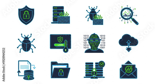 Cybersecurity Icons - A Comprehensive Collection of Digital Protection Symbols.
