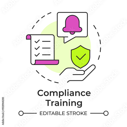 Compliance training multi color concept icon. Workflow organization, legal control. Round shape line illustration. Abstract idea. Graphic design. Easy to use in presentation, blog post