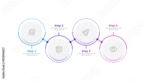 Opportunity for company growth multicolor circle horizontal timeline infographic 4 steps. Productivity maintaining in business organization. Editable thin line icons diagram process. Lexend font used