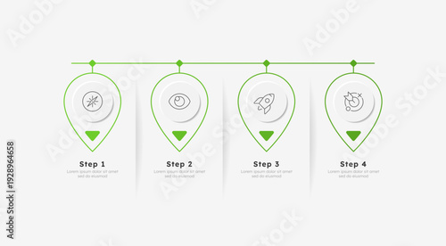 Opportunity for company growth green drop horizontal timeline infographic 4 steps. Productivity maintaining in business organization. Editable thin line icons diagram process. Lexend font used