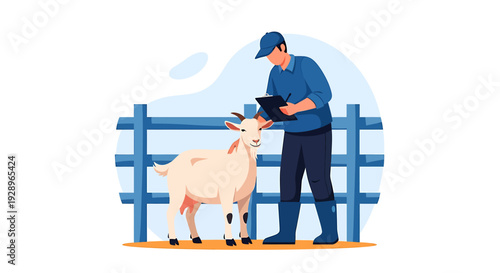 Farmer Inspecting Goat Health on Farm.