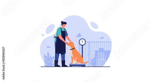 Groomer Weighing Dog on Scale for Health Check.