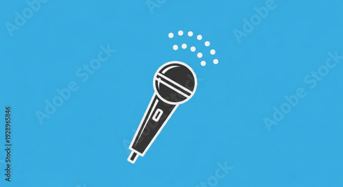 Microphone with sound waves on blue background for music podcasting and public speaking concepts