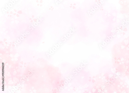 淡い桜の水彩背景、光に溶け込む花びらのフレーム、白背景とコピースペース。 / Pale cherry blossom watercolor background, soft petals merging with light, white background with copy space.