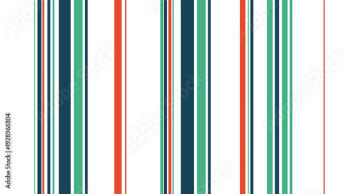 Stylish vertical stripe pattern with varying widths in dark blue, green, and red colors on a clean white background for texture.