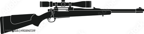 Hunting Sniper Rifle Icon, Scoped Tactical Firearm Black Silhouette Illustration for Military Defense Shooting Sports and Precision Concept