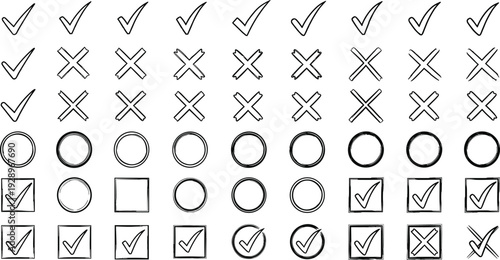 Check Mark and Cross Symbol Line Icon Set
