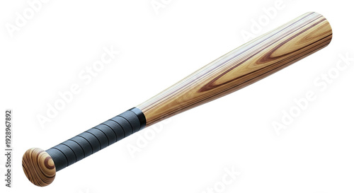 Wooden baseball bat with black grip