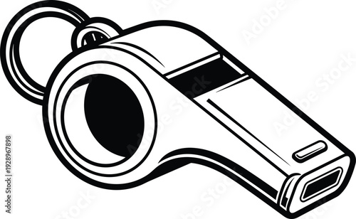 Sports Referee Whistle Icon, Black Silhouette Signal Tool for Coaching Officiating Emergency Alert Safety and Game Control Concept