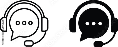 Customer support icons with headsets and speech bubbles available in outline and filled styles for communication and assistance purposes in business and technology contexts effectively.