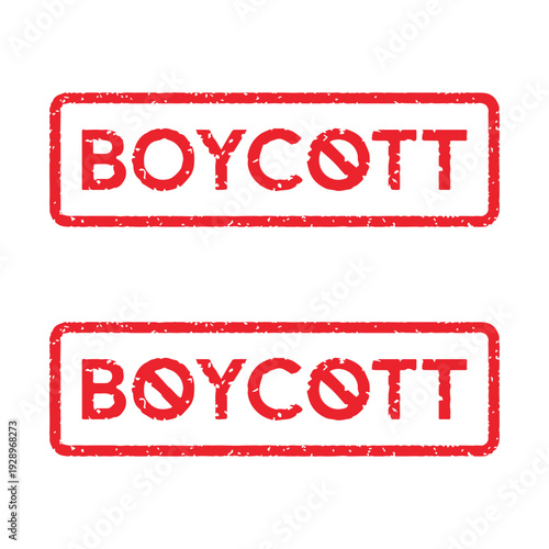 A red rectangle vector with a rubber stamp effect that says boycott