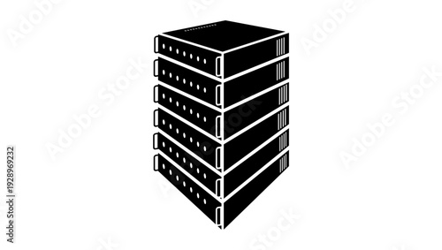 server isometric symbol, black isolated silhouette
