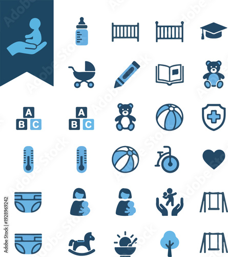 Baby Care, Childcare, and Early Childhood Development Icon Set
