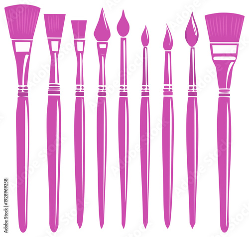 Array of Artistic Paint Brushes in a Decorative Design with Various Tips, Art Supplies, and Tools