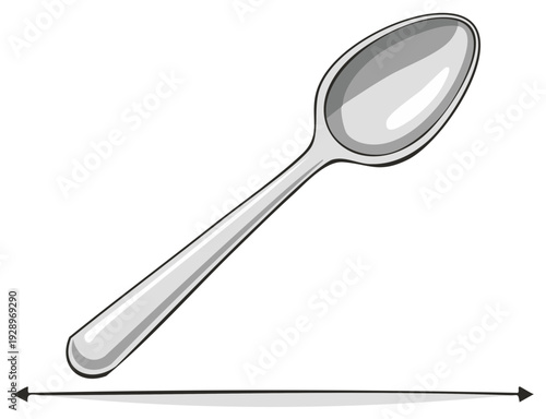 Illustration of a silver metal spoon and a measurement guide or distance scale.