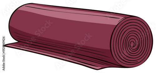 Rolled red carpet or yoga mat isolated. Vector illustration of rolled material