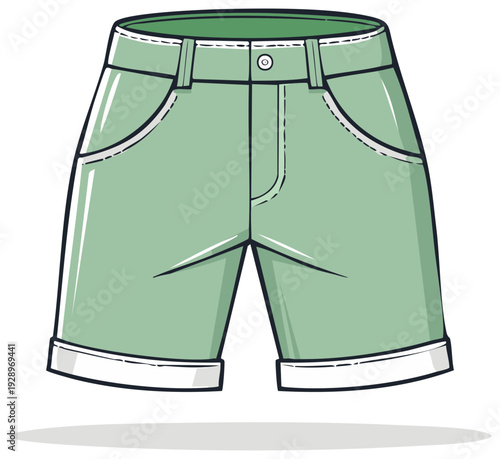 Casual green shorts with rolled cuffs vector illustration icon for summer fashion and apparel design
