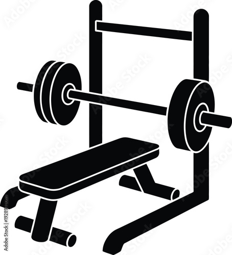Weight bench with barbell graphic illustration for fitness and exercise design elements