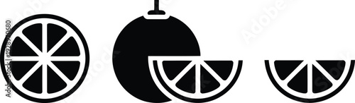 Black and white illustration of citrus fruits and slices displayed on a clean white background creating a visually appealing and modern graphic design element.