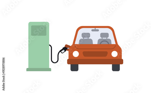 Car Refueling at Gas Station Vector Illustration – Fuel Pump and Vehicle Icon Isolated on White
