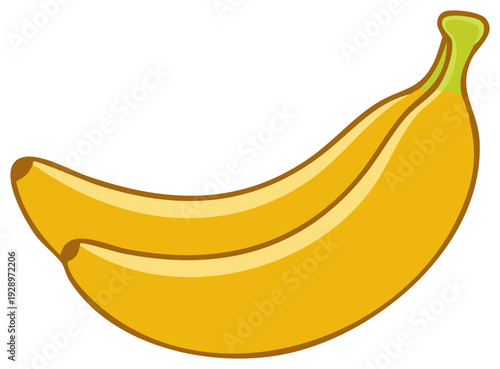 Two ripe yellow bananas curved together with green stems and brown tips stylized illustration
