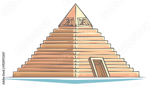 Ancient Stepped Pyramid Temple with Intricate Details and Entryway Illustration