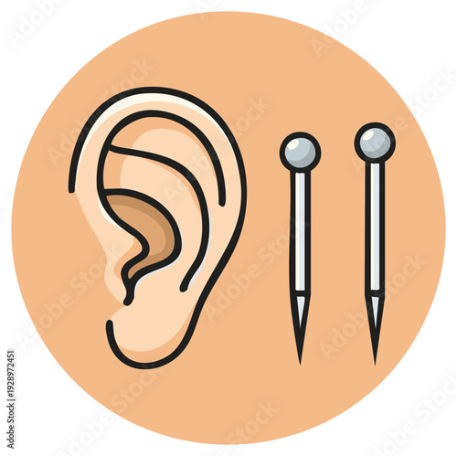 Vector icon of an ear with piercing studs, concept for body modification and beauty salon