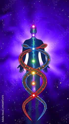 Standing Person Silhouette with Kundalini Snake Effect