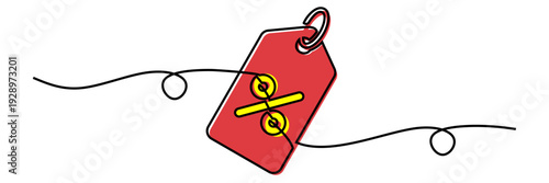 Editable continuous one line drawing discount tag vector for sleek sales banners. Ideal for symbolizing minimalist price drops, elegant promotional offers, and clean shopping deals.