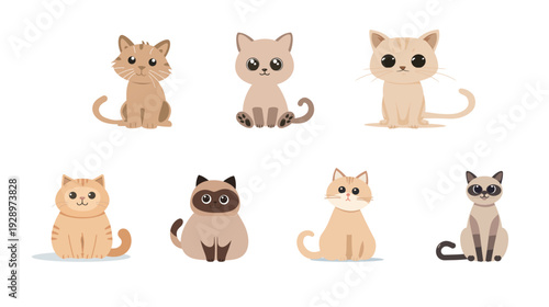 Flat vector of a cute cat sitting in beige and brown colors, minimalist adorable pet illustration isolated on white background, simple modern design for animal, children, and home decor concept