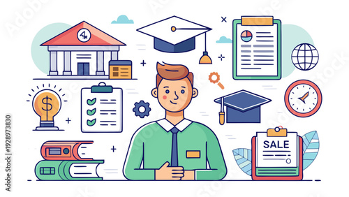 Conceptual Earth Tone Illustration of Academic Success and Finance