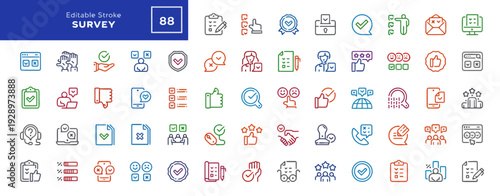 Collection of colorful survey icons representing various concepts and ideas in a digital format