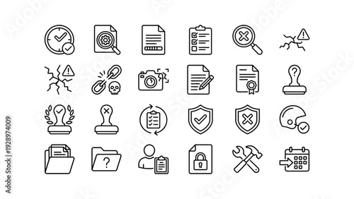 Set of Simple Line Icons Representing Security and Productivity Tools Isolated on White Background