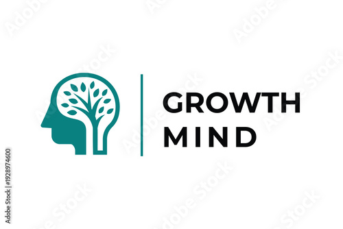 Growth Mindset with Human Head Profile Combined Tree Graphic Concept for Mental Health Clinic, Education Center, and Psychology Therapy Logo Icon Design