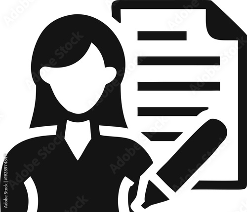Female professional focused on editing or creating written content on an important document